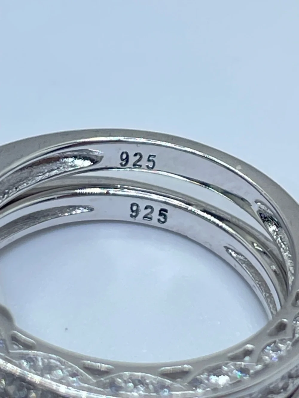 925 Sterling Silver Diamond Wedding‎ Ring Set Sz 5